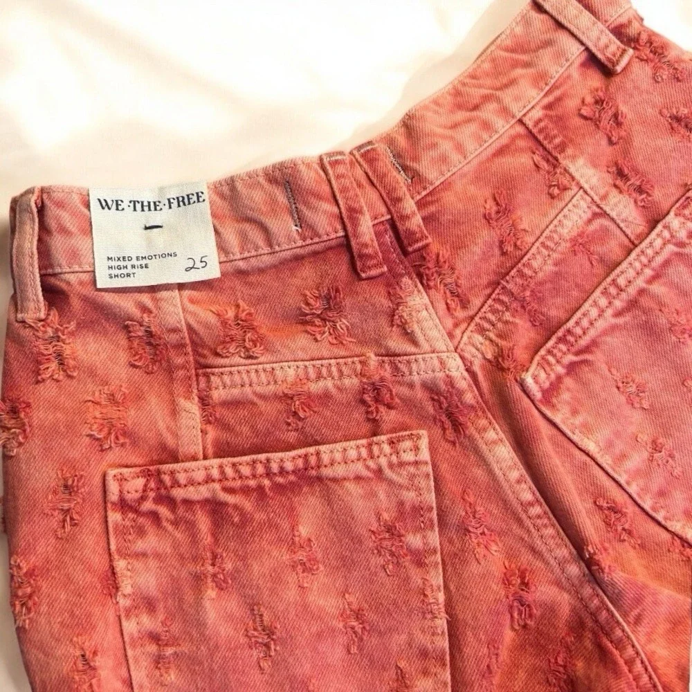 Free People NWT High Rise Shorts 25 Pink Dragonfruit 4th‎ of July Distressed